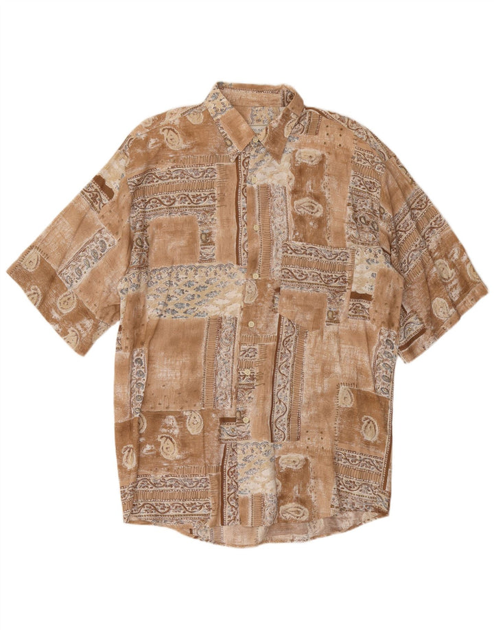VINTAGE Chemise à manches courtes pour hommes grand patchwork marron