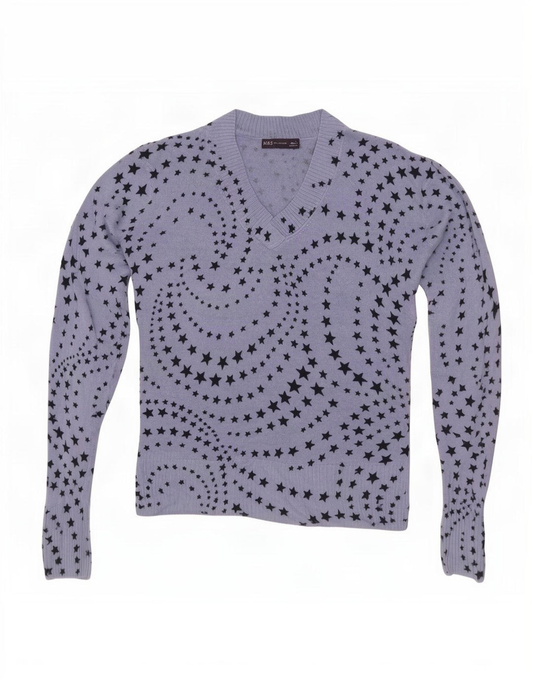 Marks & Spencer Pull col en V pour femme UK 12 Bleu moyen
