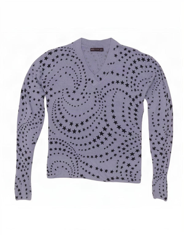 Marks & Spencer Pull col en V pour femme UK 12 Bleu moyen