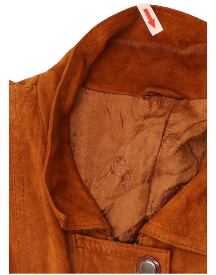 vintage Femmes Suède Pardessus UK 16 Grand Brun