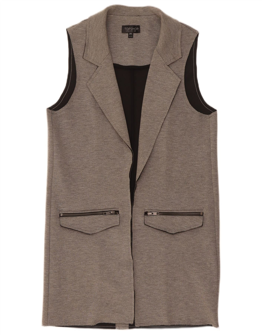 Topshop Gilet Long Femme UK 8 Small Gris Moucheté Polyester