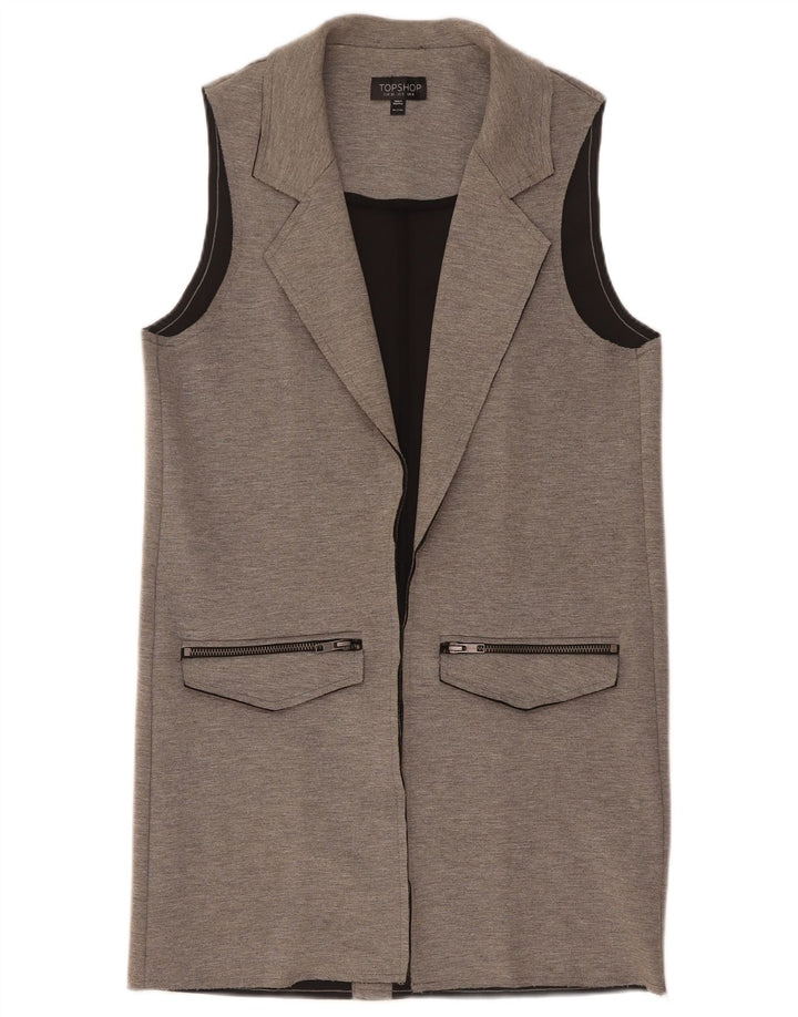 Topshop Gilet Long Femme UK 8 Small Gris Moucheté Polyester