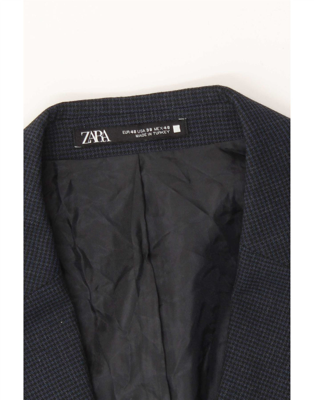 Zara Veste Blazer 2 Boutons Homme EU 48 Bleu Marine Moyen Pied-de-Poule