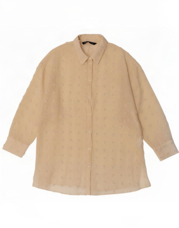 Zara Chemisier long surdimensionné pour femme UK 10 Petit Beige à pois