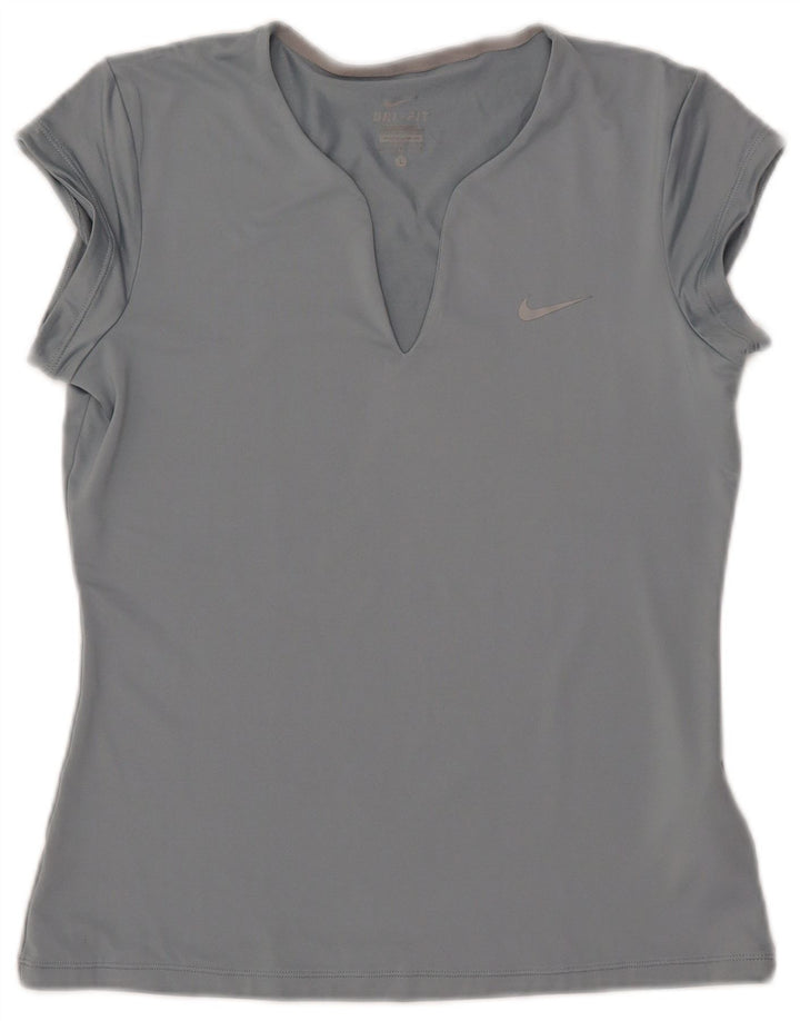 NIKE T-shirt Dri Fit pour femme UK 14 Large Bleu Polyester