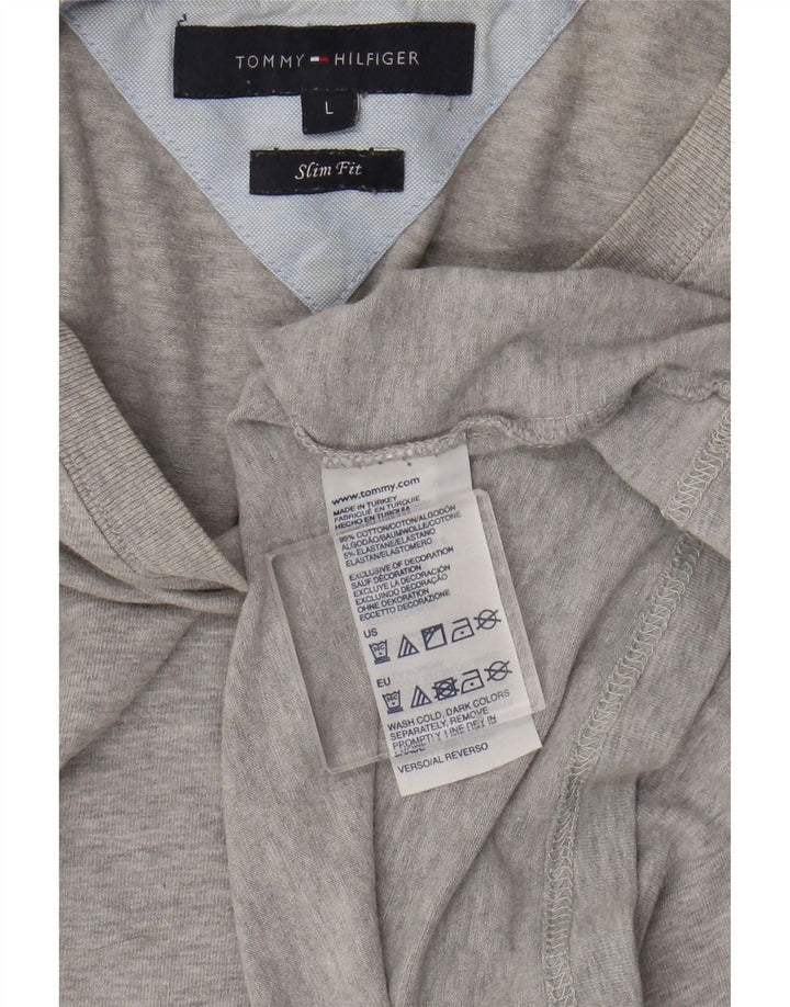 Tommy Hilfiger Haut slim à manches longues pour homme en coton moucheté gris