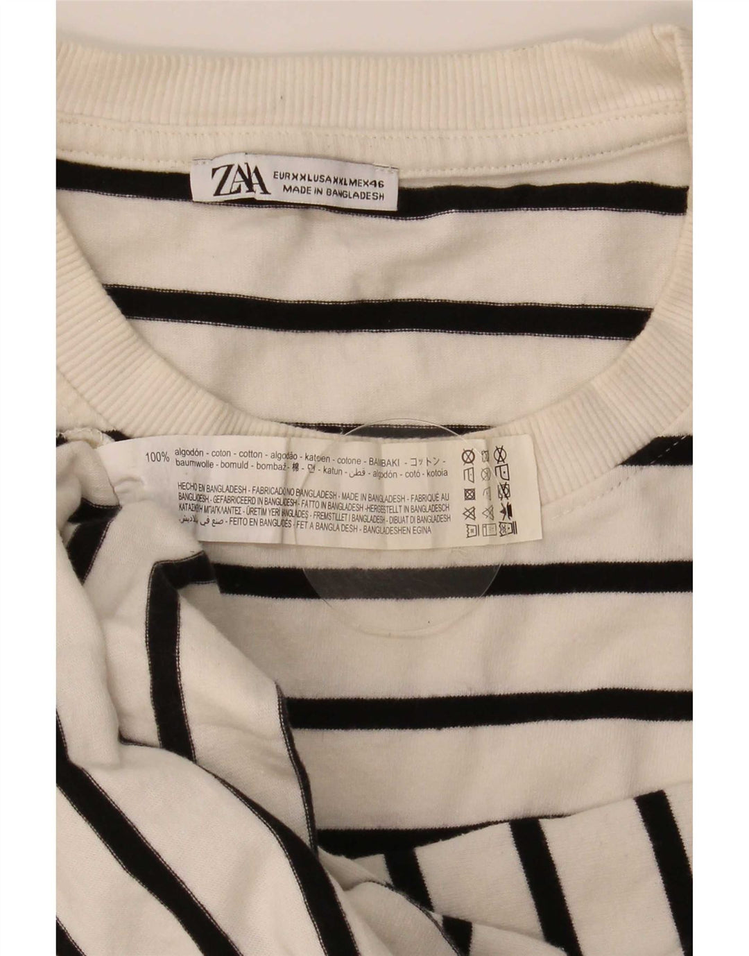 Zara Homme Top Manches Longues 2XL Blanc Rayé Coton