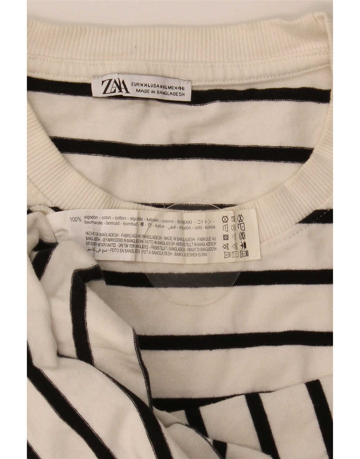Zara Homme Top Manches Longues 2XL Blanc Rayé Coton