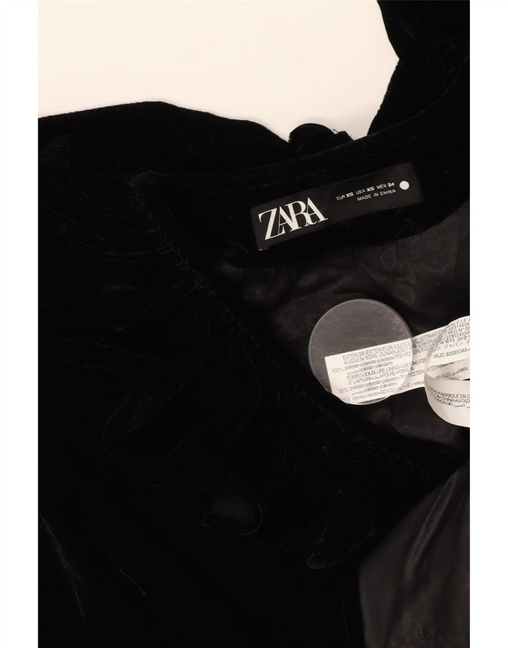 ZARA Femme Veste Blazer En Velours UK 6 XS Noir Polyester