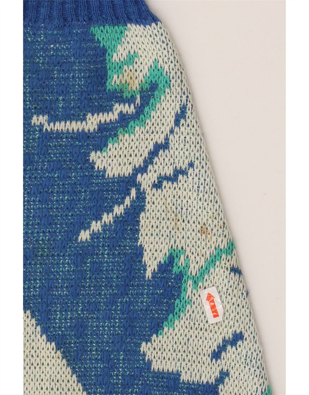 VINTAGE Pull à col en V à motif abstrait pour femme IT 52 2XL Bleu