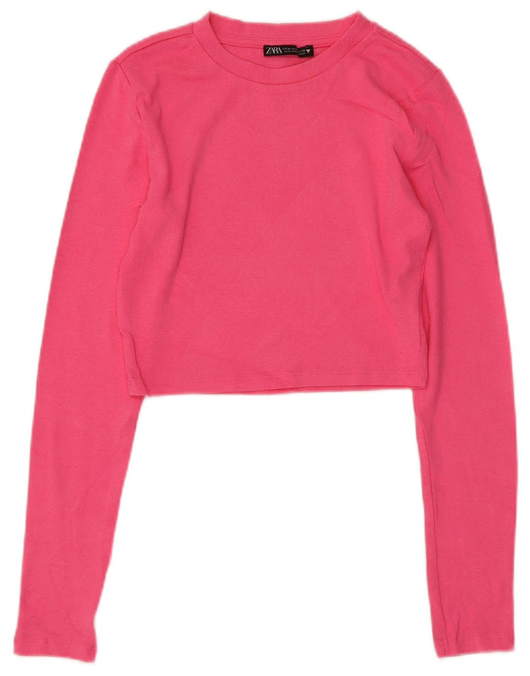 Zara Womens Crop Top Manches Longues UK 12 Coton Rose Moyen