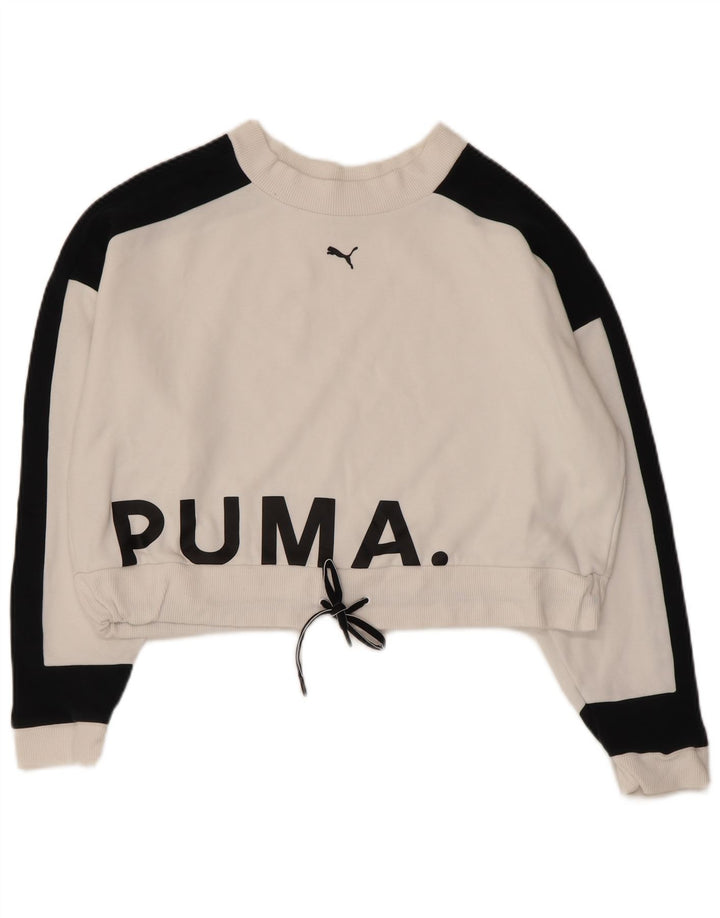 Puma Sweat-shirt Crop Graphic pour femme UK 14 Blanc moyen Colourblock