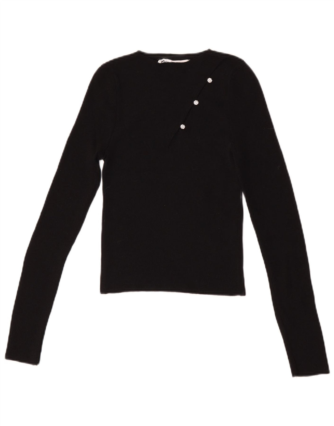 Zara Femme Crop Top Manches Longues UK 8 Petit Noir Polyamide