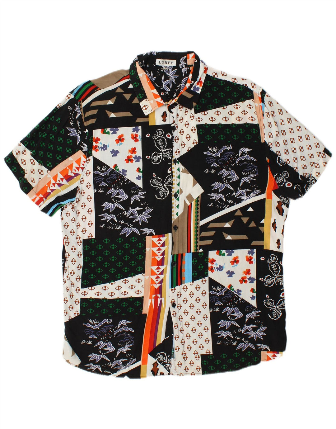 VINTAGE Chemise à manches courtes homme XL Patchwork multicolore