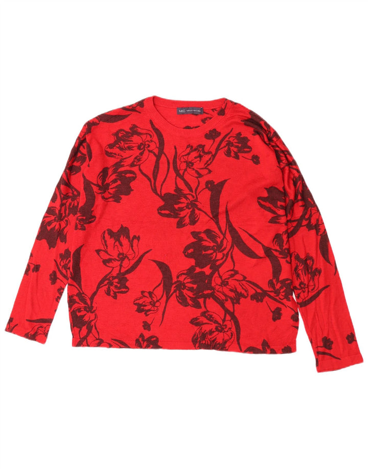 Marks & Spencer Pull à col rond pour femme UK 14 Rouge moyen floral