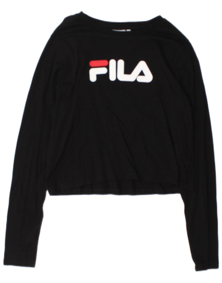 Fila Haut court graphique à manches longues pour femme UK 14 Large Noir