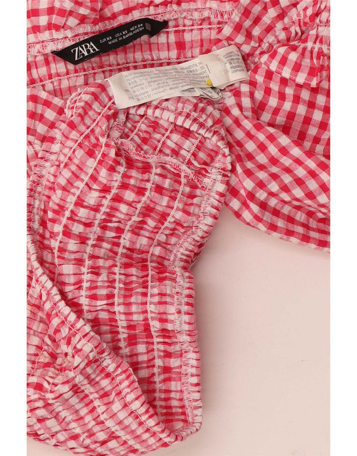 Zara Femmes Crop 3/4 Manches Hors Épaule Top UK 4 XS Rouge Vichy Polyester