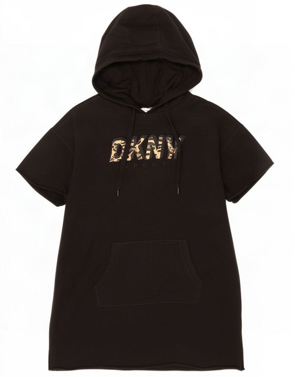 Dkny Robe à capuche surdimensionnée à manches courtes pour femme UK 16 Large Noir