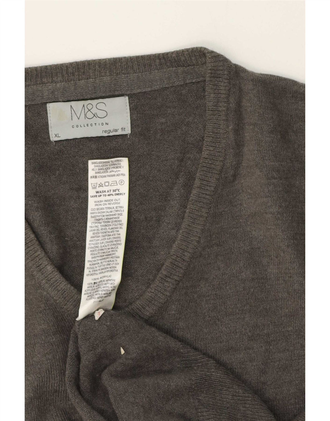 Marks & Spencer Pull coupe classique à col en V pour homme XL Gris Acrylique