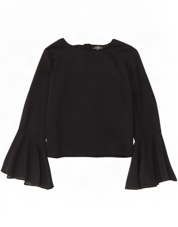 Zara Womens Crop Long Sleeve Blouse Top UK 10 Petit Bleu Marine