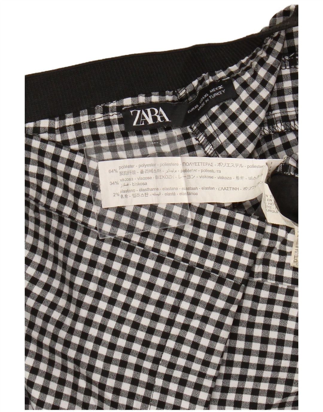 Zara Pantalon Chino Slim Femme XL W32 L27 Noir Vichy Polyester