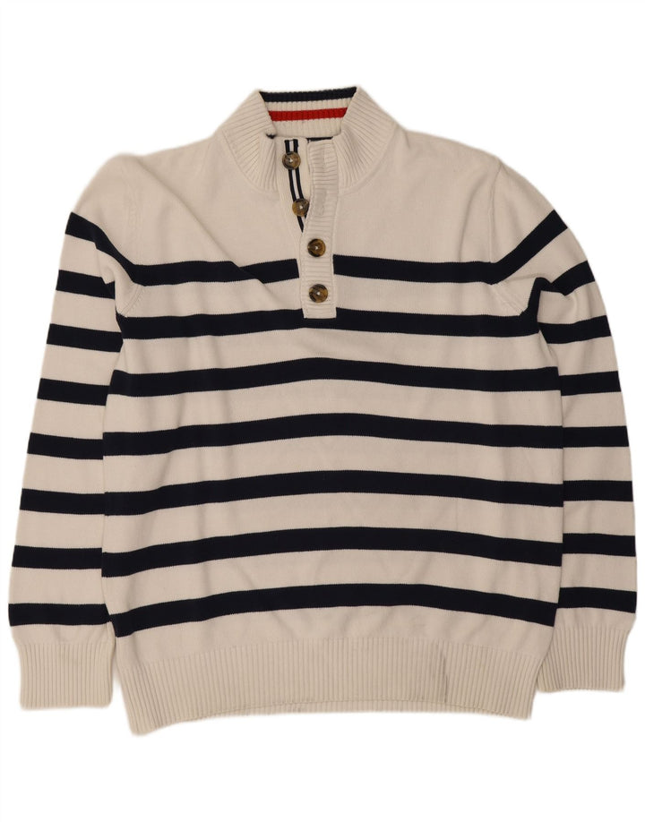 Tommy Hilfiger Pull à col boutonné pour homme Large rayé blanc