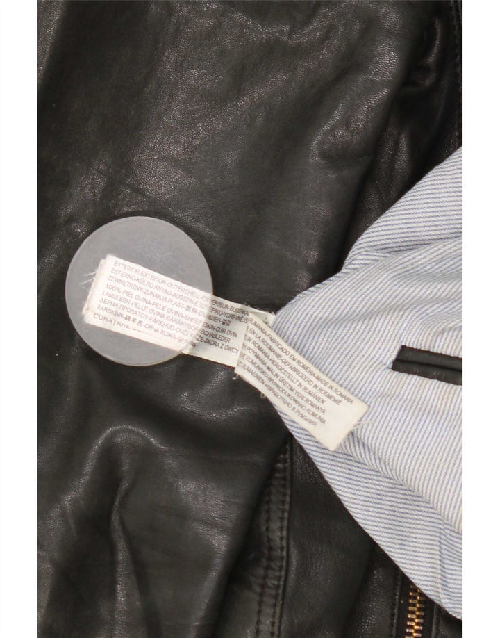 Massimo Dutti Veste de motard en cuir pour femme UK 10 Petit Noir