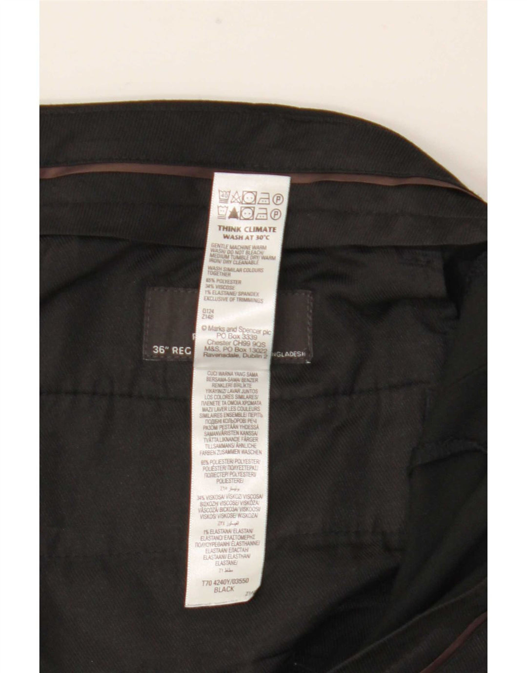Marks & Spencer Pantalon de costume droit coupe droite pour homme W36 L31 Noir