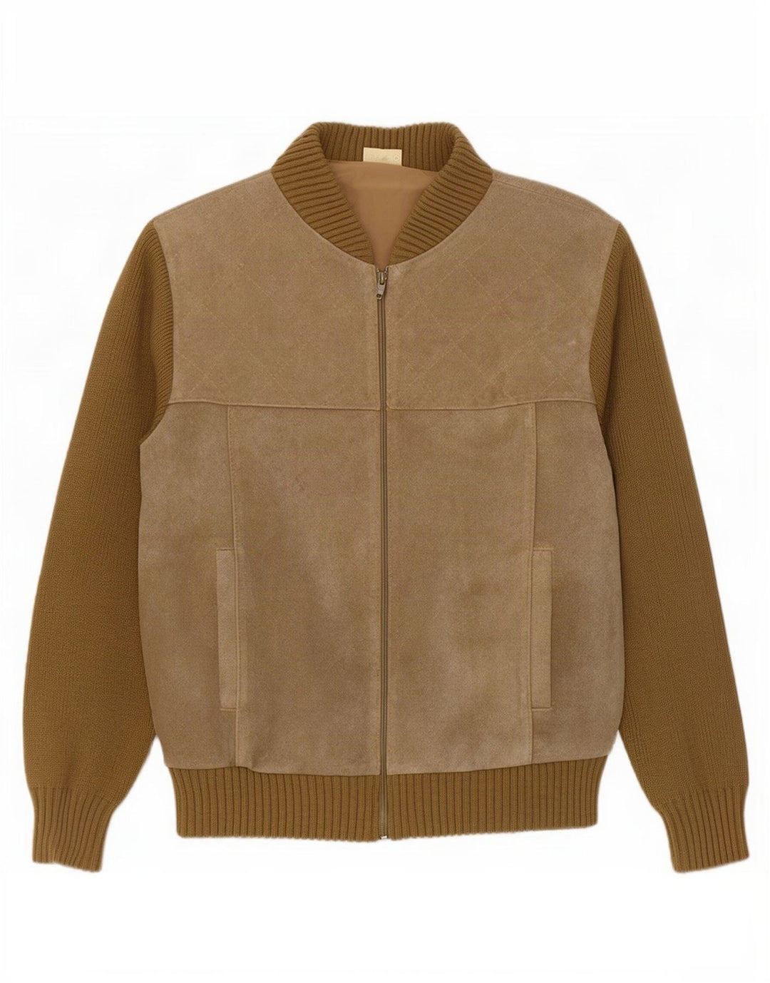 veste bomber en daim femme vintage EU 50 XL Beige Colourblock Polyacrylique