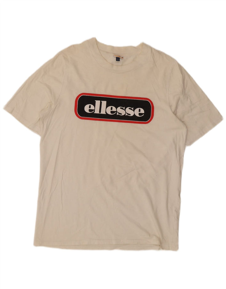 Ellesse Homme T-Shirt Graphique Haut Petit Blanc Cassé Coton