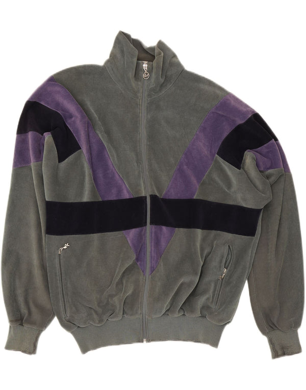 VINTAGE Mens Tracksuit Top Jacket IT 52 Large Grey Colourblock Cotton