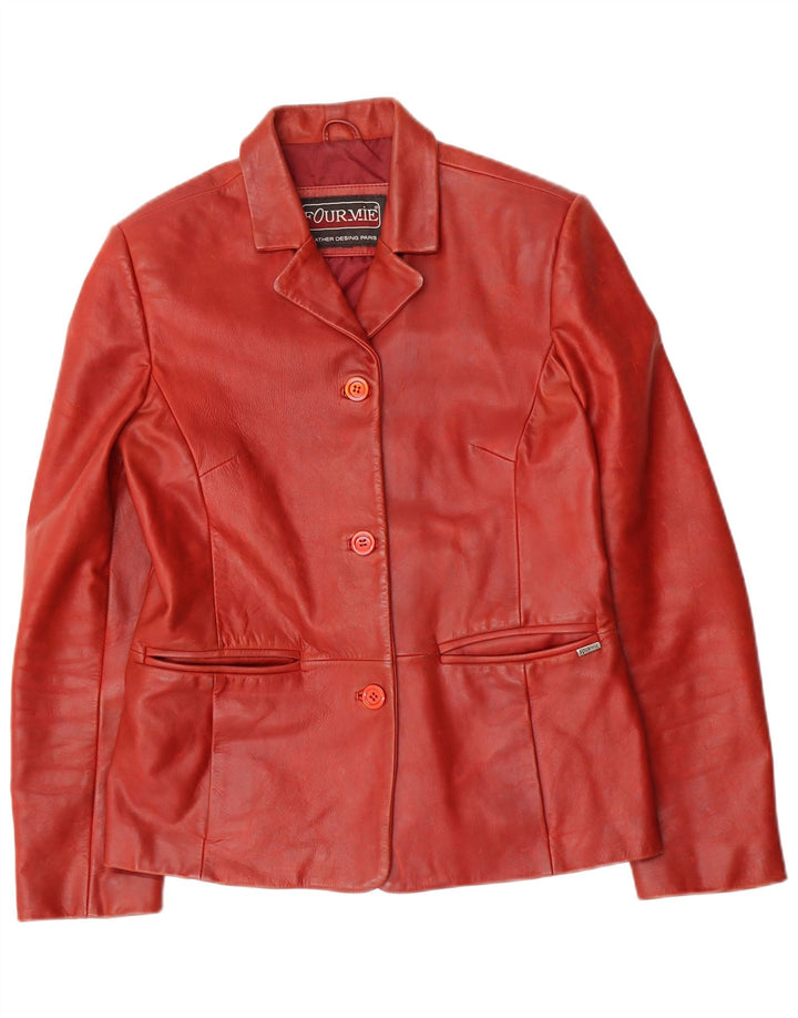 VINTAGE Femme 3 Boutons Veste Blazer En Cuir UK 14 Cuir Rouge Moyen
