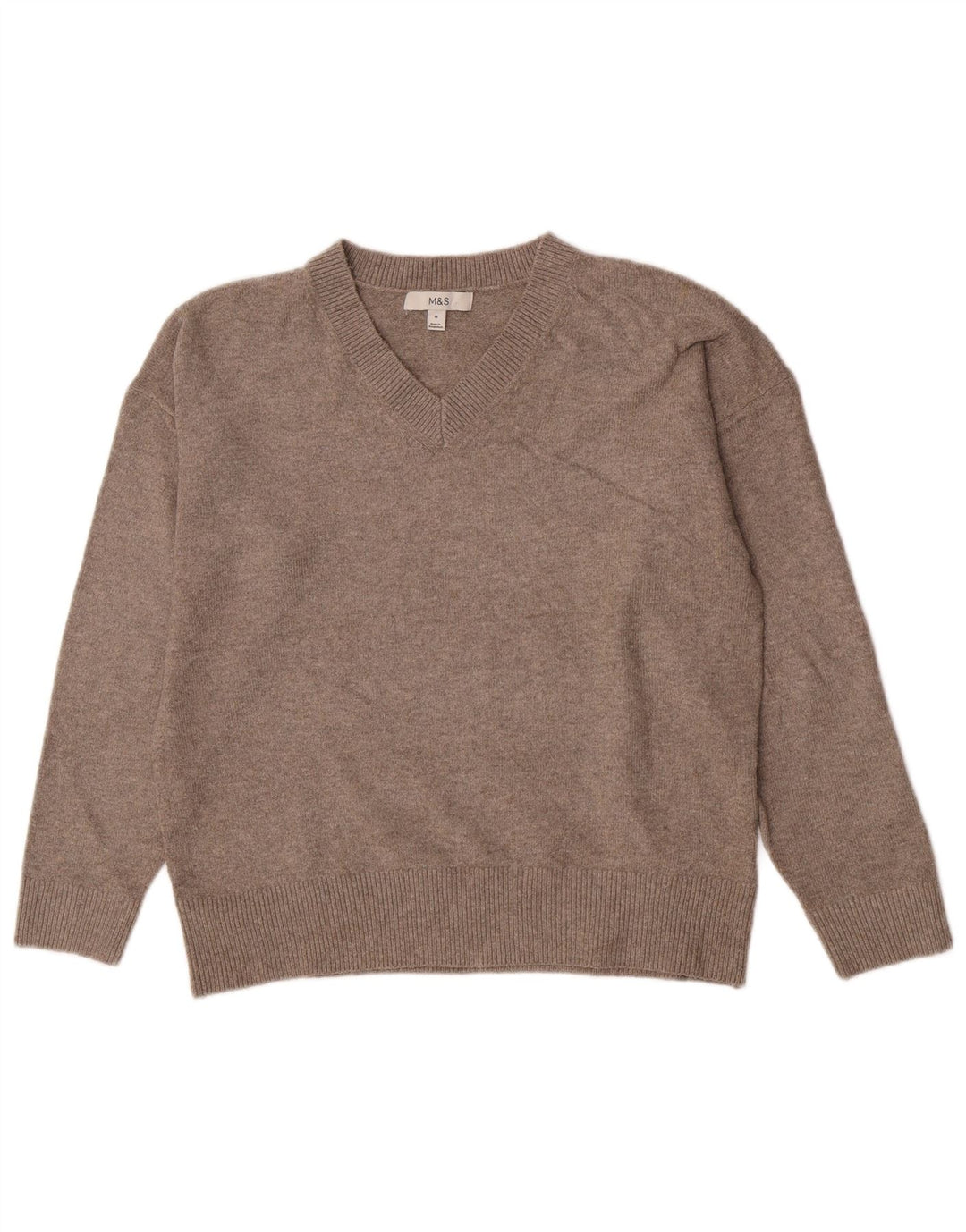 Marks & Spencer Pull col en V pour femme UK 14 Gris moyen Polyester