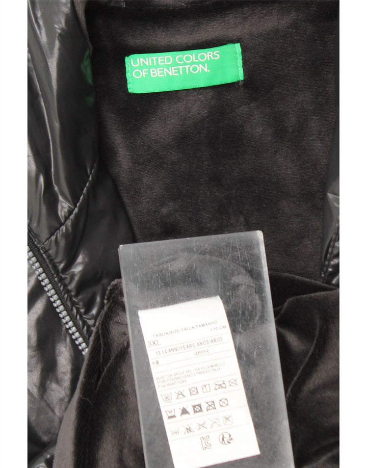 BENETTON Boys Hooded Bomber Jacket 13-14 Years 3XL Black Polyester