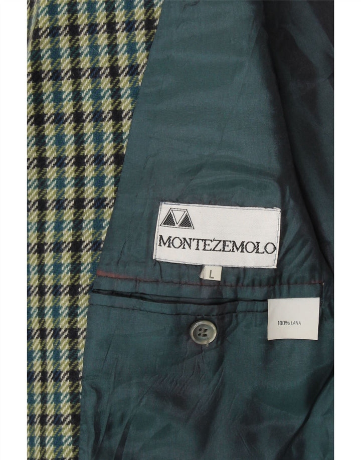 MONTEZEMOLO Veste blazer à 2 boutons pour homme UK 40 en laine à carreaux verts