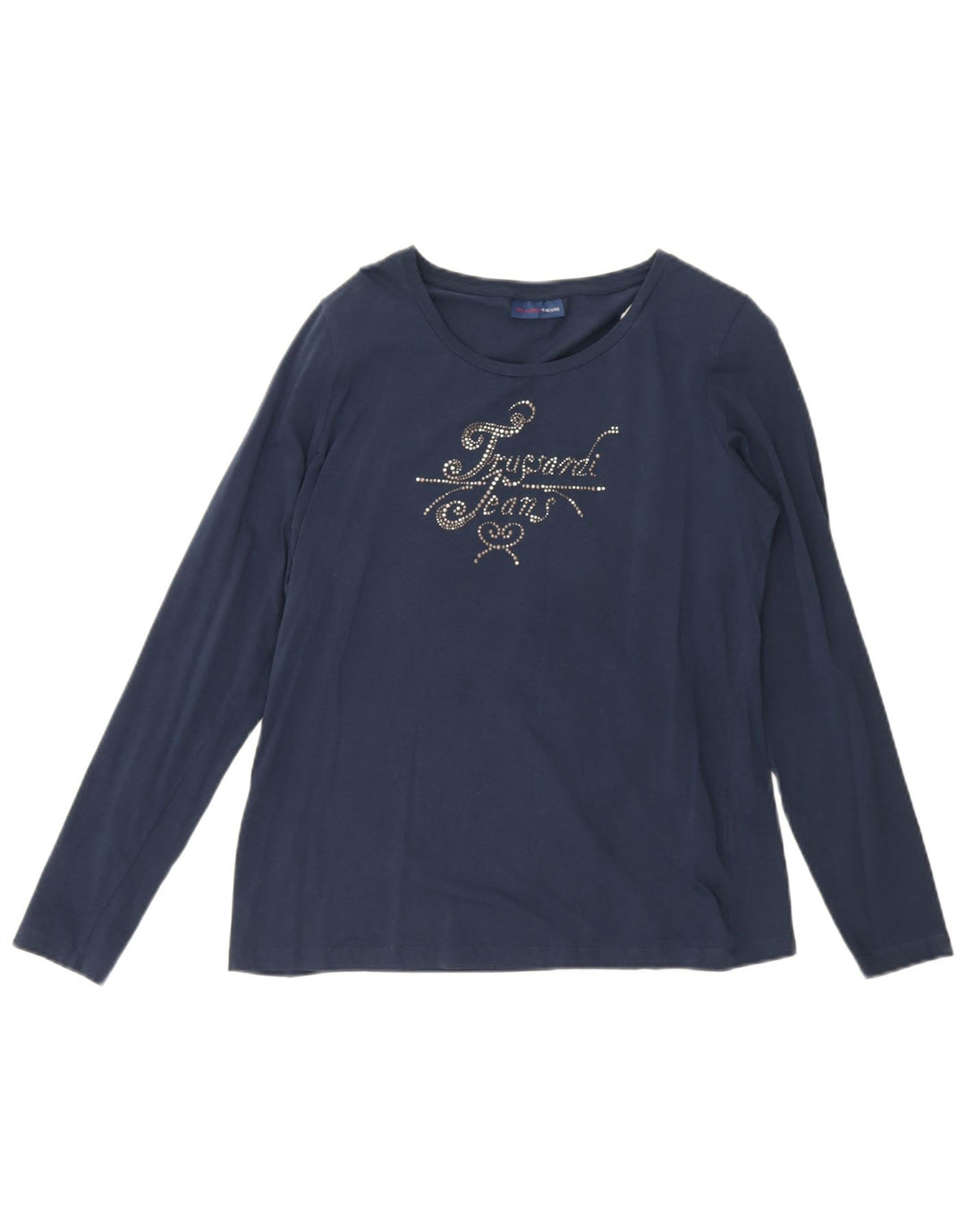 Trussardi Jeans Haut graphique à manches longues pour femme UK 12 Bleu marine moyen