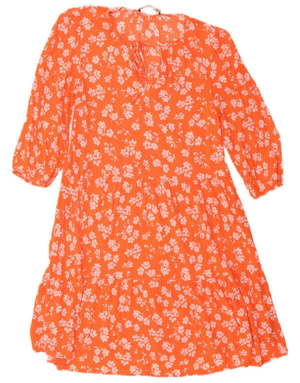 Marks & Spencer Robe à volants à manches 3/4 pour femme UK 8 Small Orange Floral