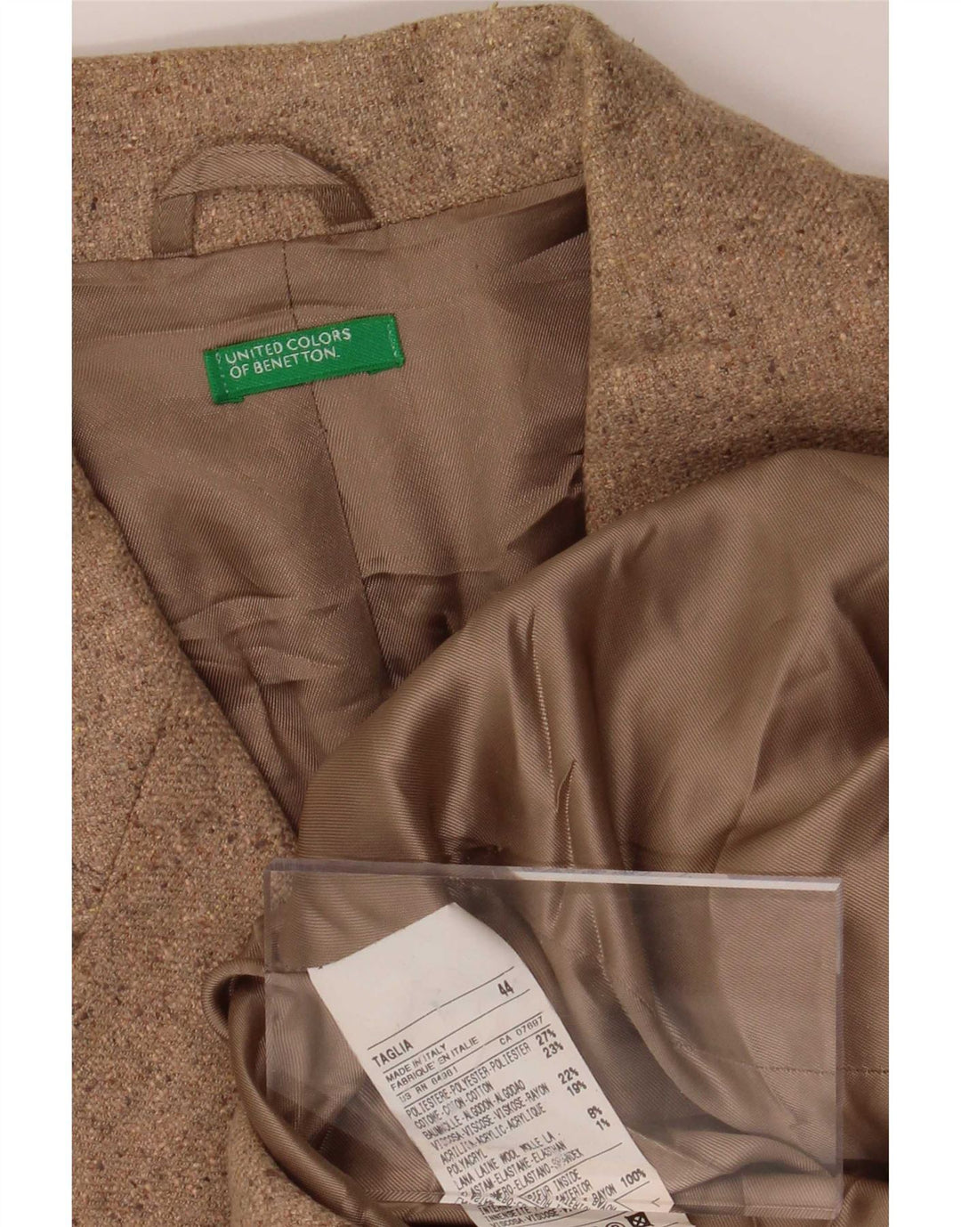 Benetton Veste blazer à 3 boutons pour femme IT 44 Beige moyen Polyester