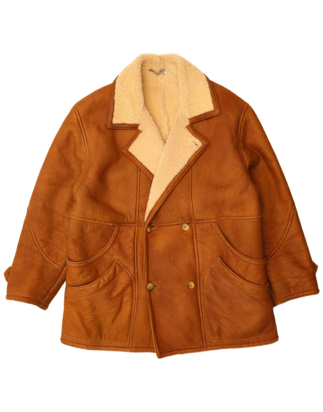vintage Homme Double Breasted Shearling Veste UK 42 XL Marron