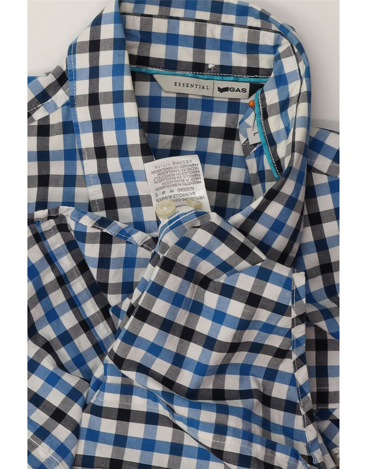 GAS Chemise à manches courtes pour homme en coton vichy bleu