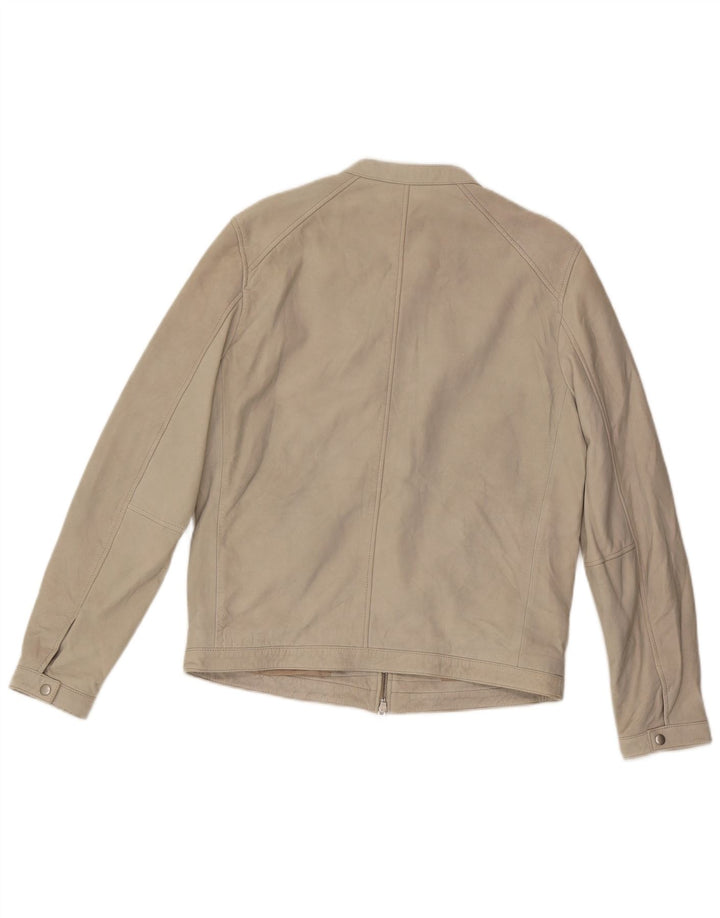 ALL SAINTS Mens Leather Jacket UK 38 Medium Grey Leather