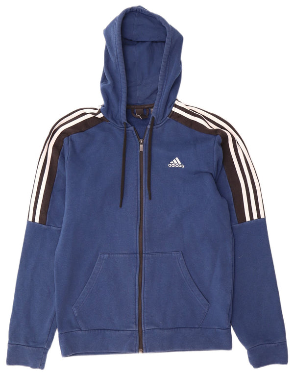 Adidas Pull à capuche zippé pour homme Petit coton color block bleu