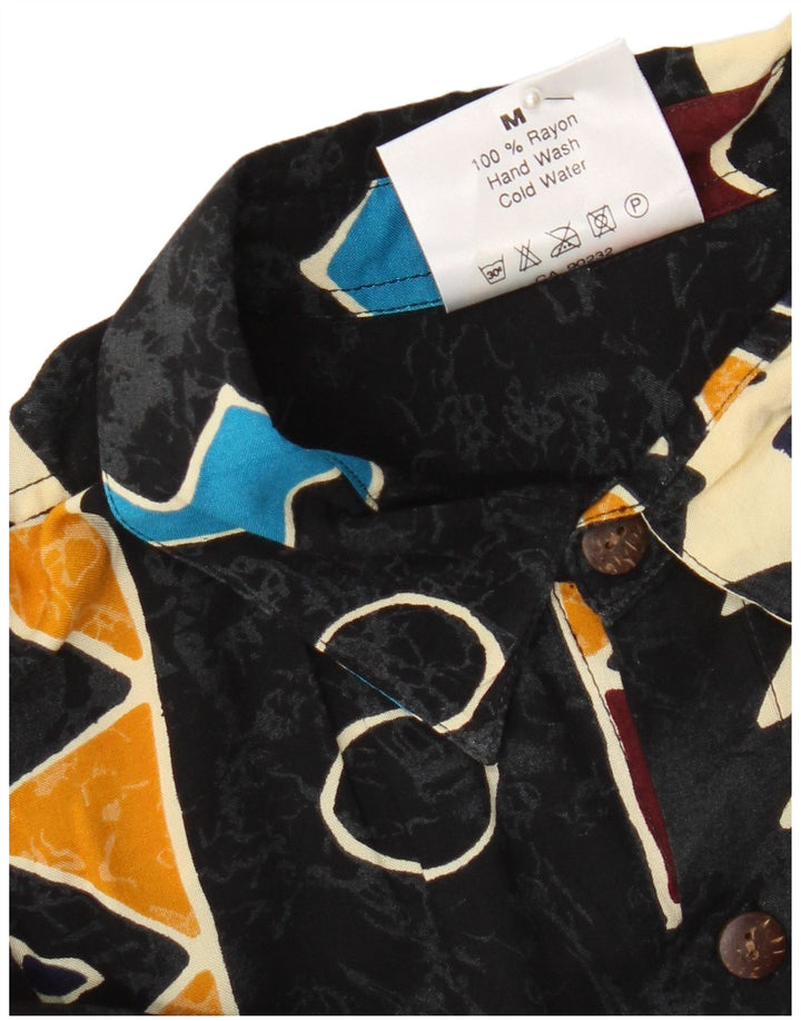 Chemise à manches courtes Vintage pour hommes, rayonne géométrique noire moyenne