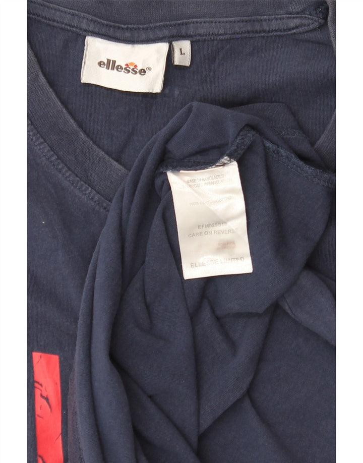 ELLESSE Débardeur graphique pour femme UK 16 Large Bleu Marine Coton