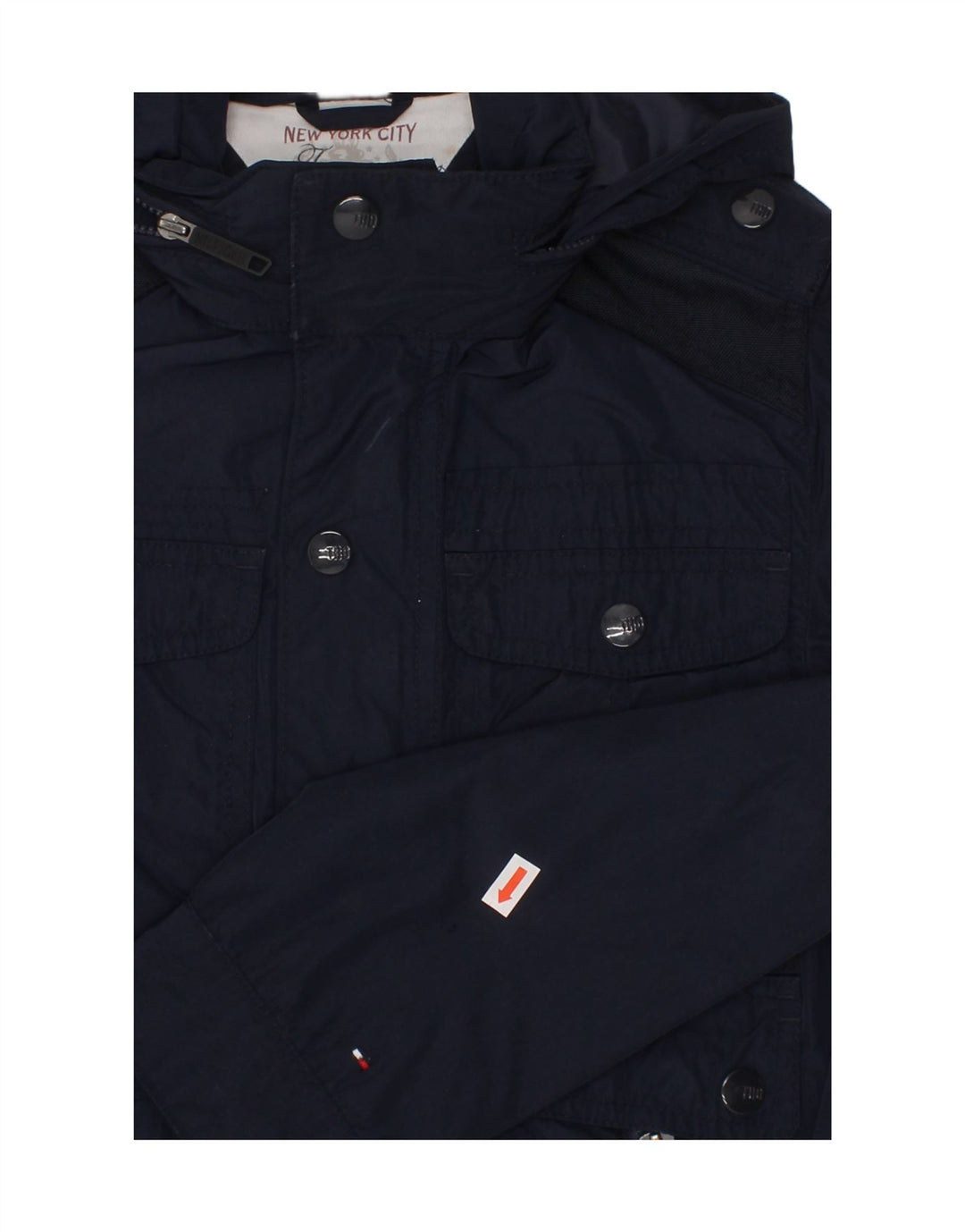 TOMMY HILFIGER Boys Hooded Utility Jacket 7-8 Years Navy Blue Polyester Vintage Tommy Hilfiger and Second-Hand Tommy Hilfiger from Messina Hembry 