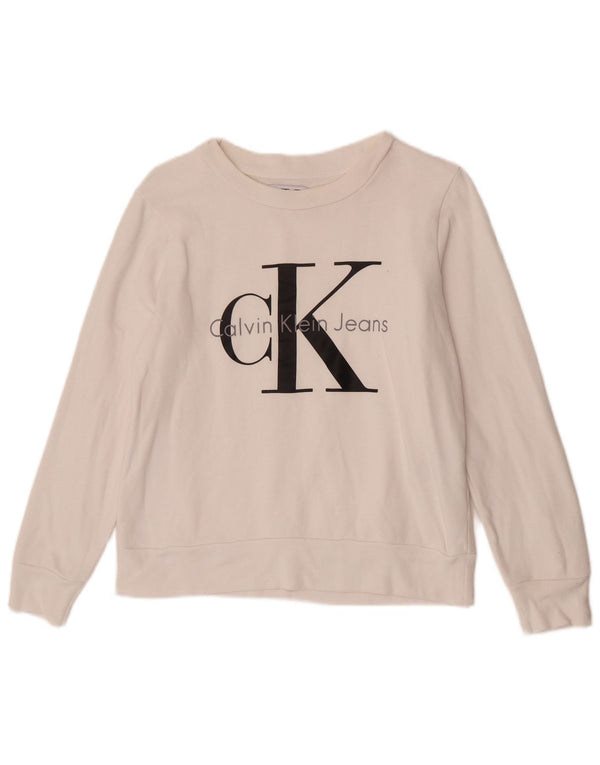 Calvin Klein Jeans Sweat-shirt graphique pour femme UK 10 Petit Blanc