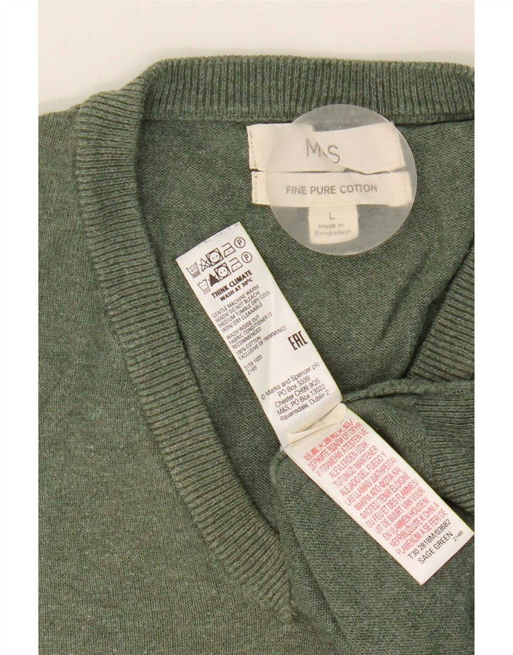 Marks & Spencer Pull col V pour homme en coton vert Taille L