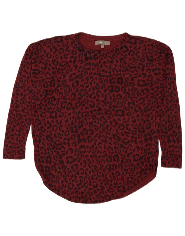 Oasis Pull col bateau pour femme UK 14 Imprimé animal bordeaux moyen