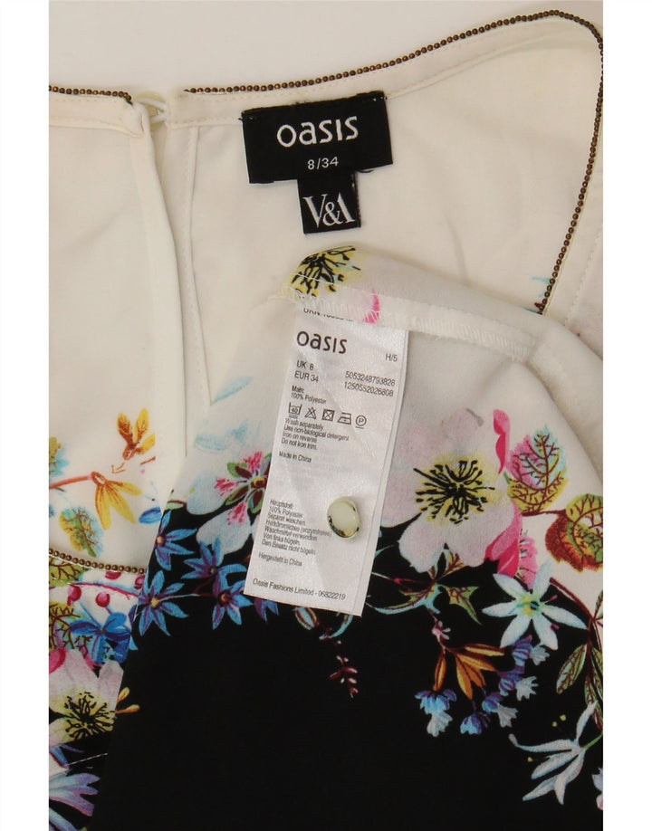 Oasis Chemisier sans manches pour femme UK 8 Petit Blanc Floral Polyester