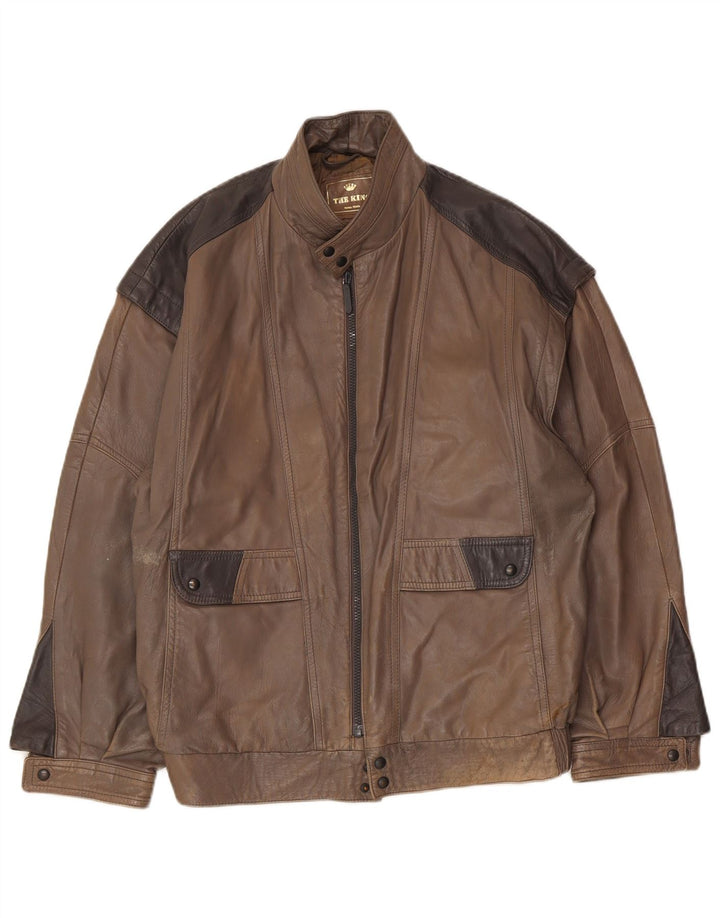 veste en cuir homme vintage IT 48 Cuir colourblock marron moyen